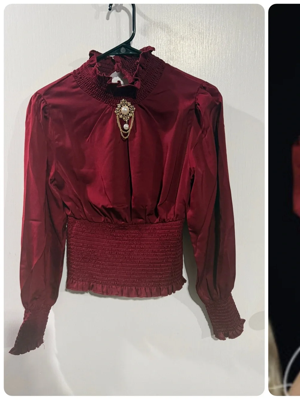 Balerea Dance Costume. Women's Burgundy Victorian-Inspired Smocked Waist Blouse